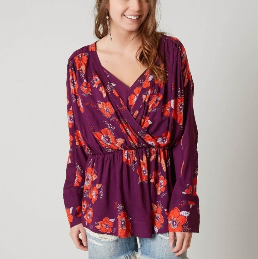 Free People Tuscan Dream Top Sz S Boho Peasant Festival Flowy Oversized
